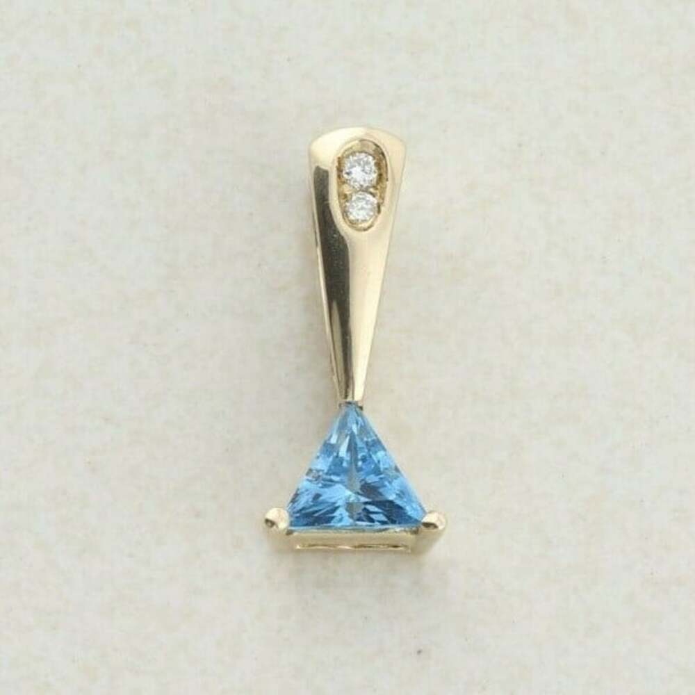 Pendant Only 14K Yellow Gold Natural Swiss Blue Topaz and Diamond Pendant